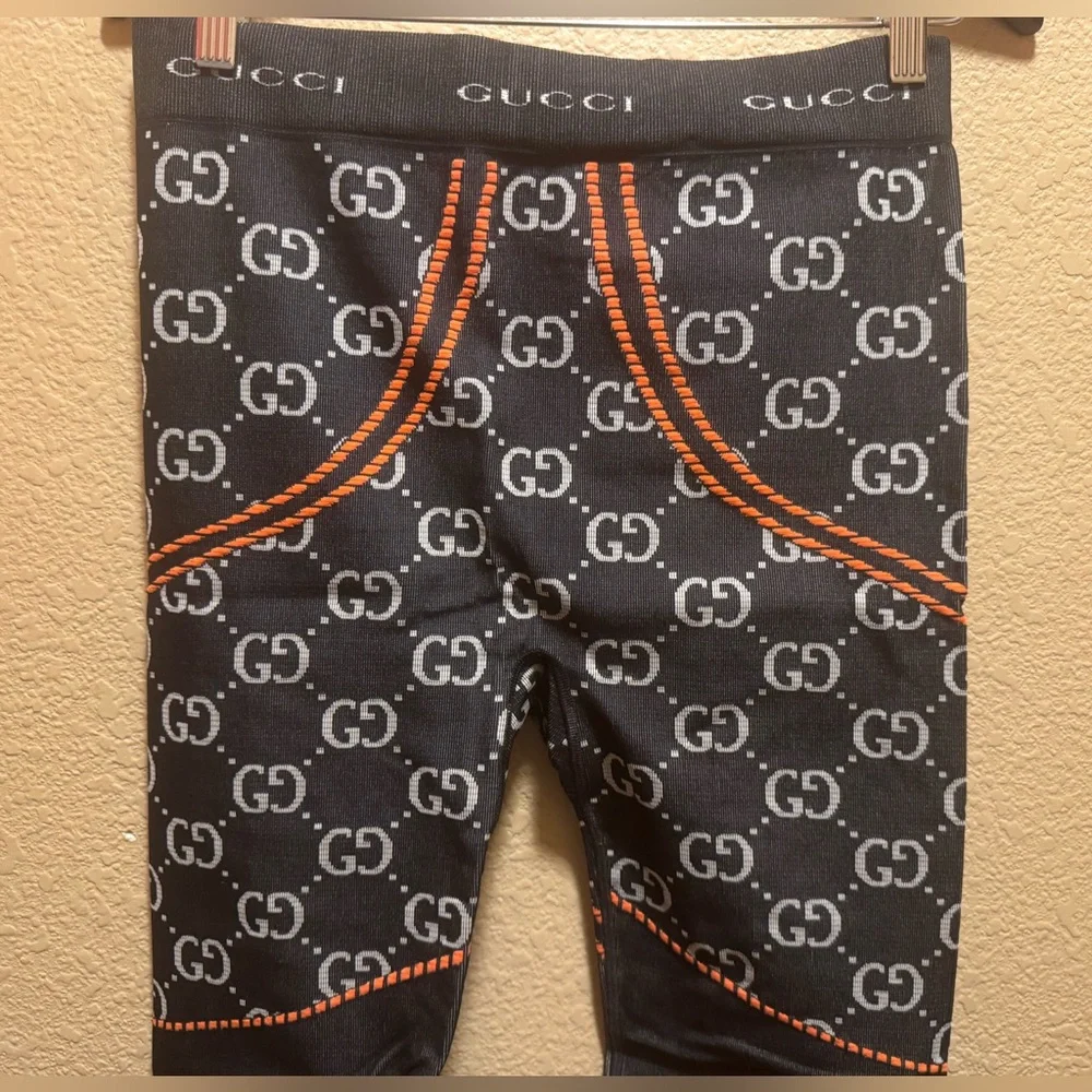 New Authentic Gucci GG Jumbo Logo Leggings Gray Orange Size M - Picture 9 of 10